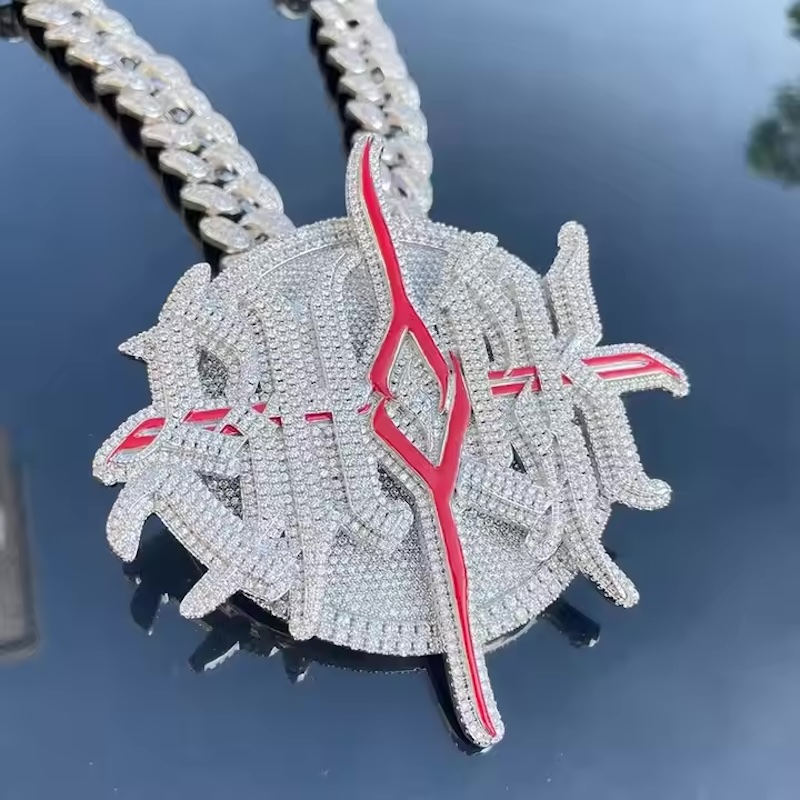 Hip Hop Chain Necklace - Pendentif rotatif personnalisé en argent Sterling