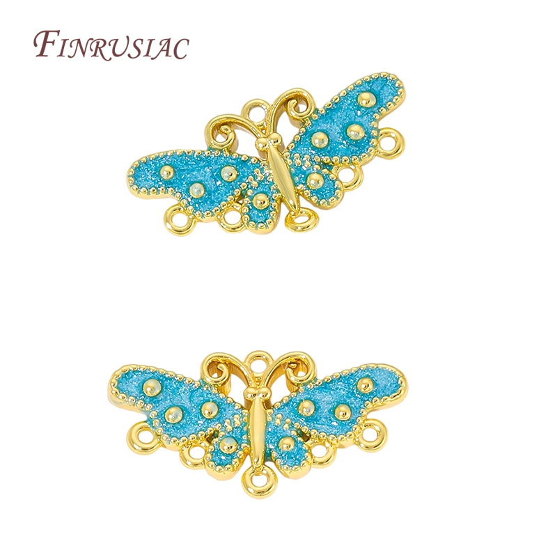 Butterfly Pendant Necklace - Connecteur papillon en émail bleu plaqué