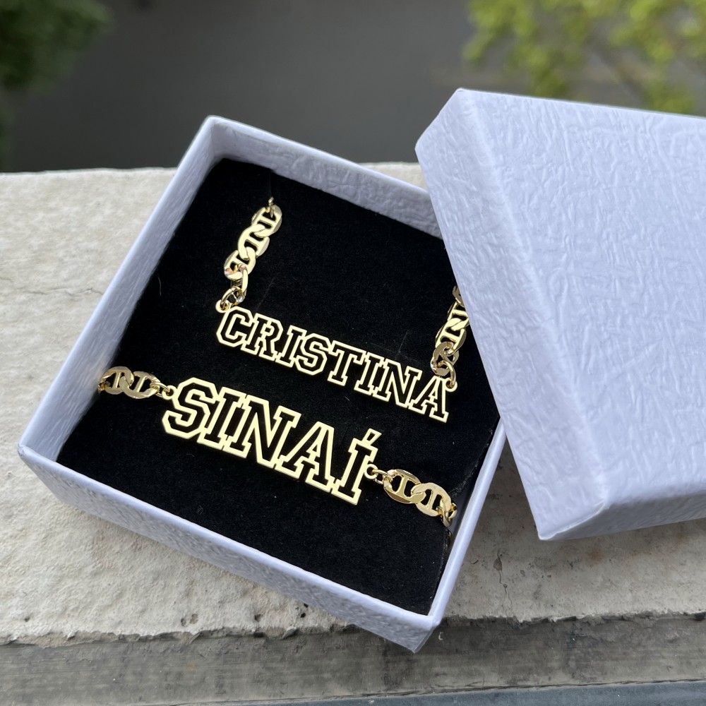 Hip Hop Chain Necklace - DUOYING-Collier Creux avec Nom Personnalisé, Bracelet