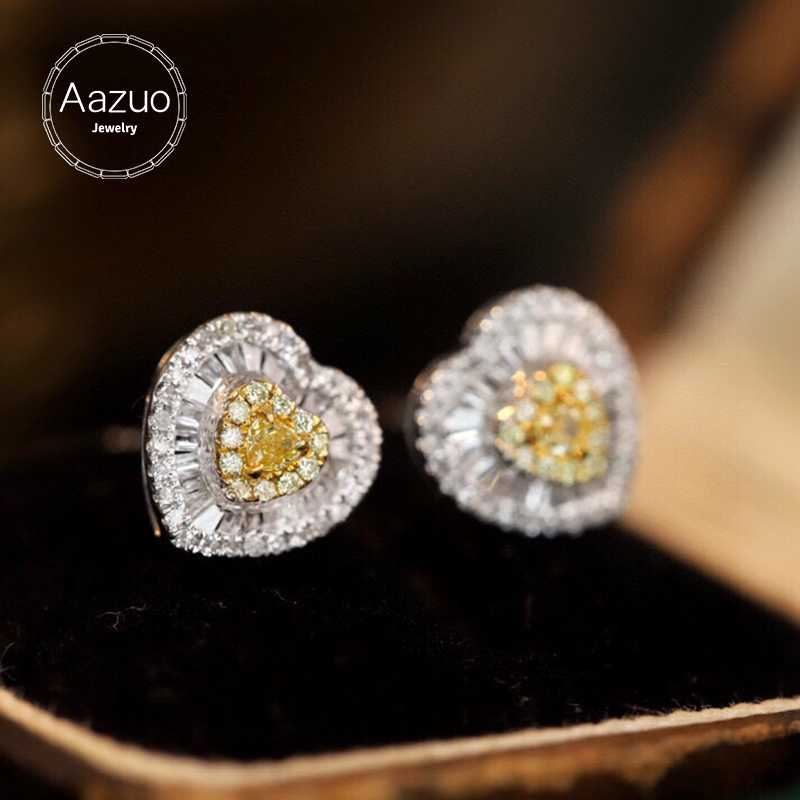 Diamond Stud Earrings - Aazuo réel 18K or blanc massif