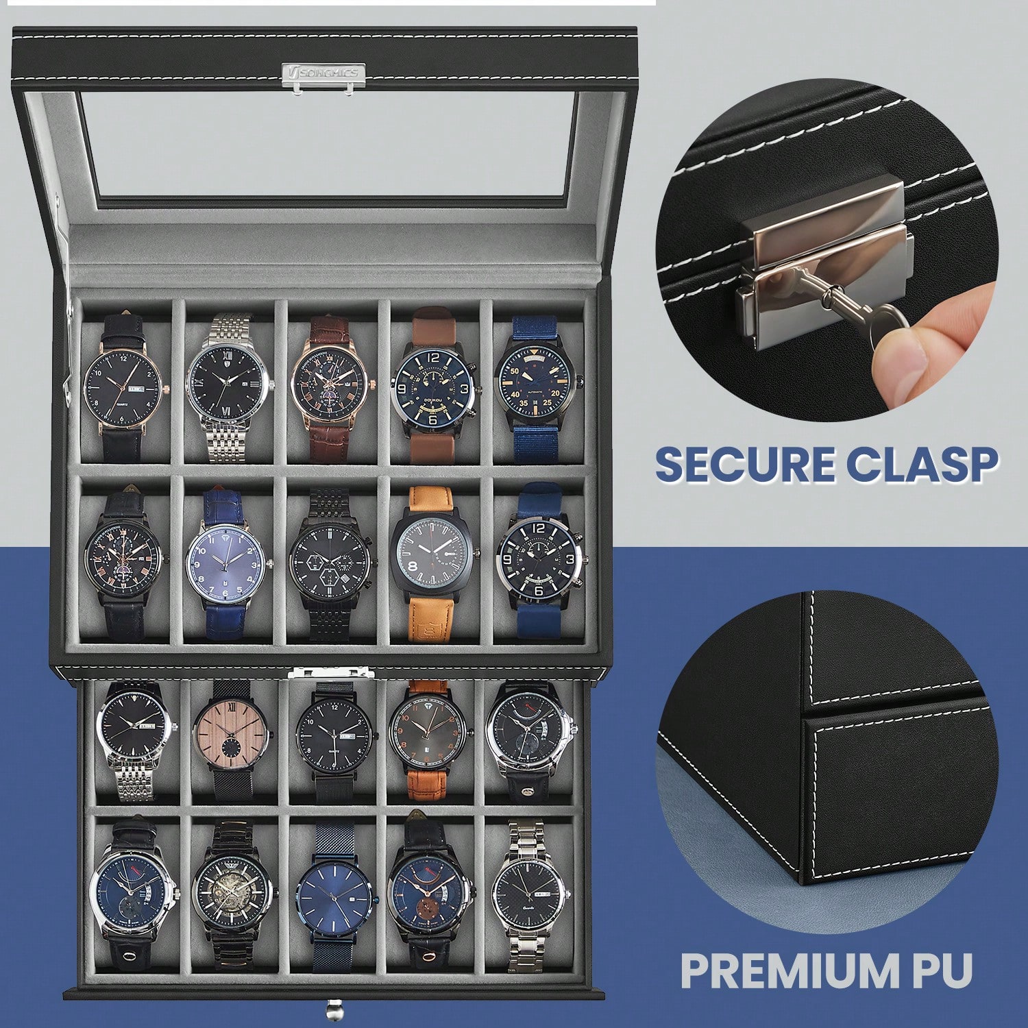 Boîte à montres 20 emplacement - Watches Jewelry Holder avis et prix
