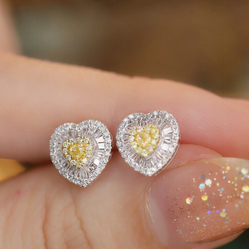 Aazuo réel 18K or blanc massif - Diamond Stud Earrings avis et prix